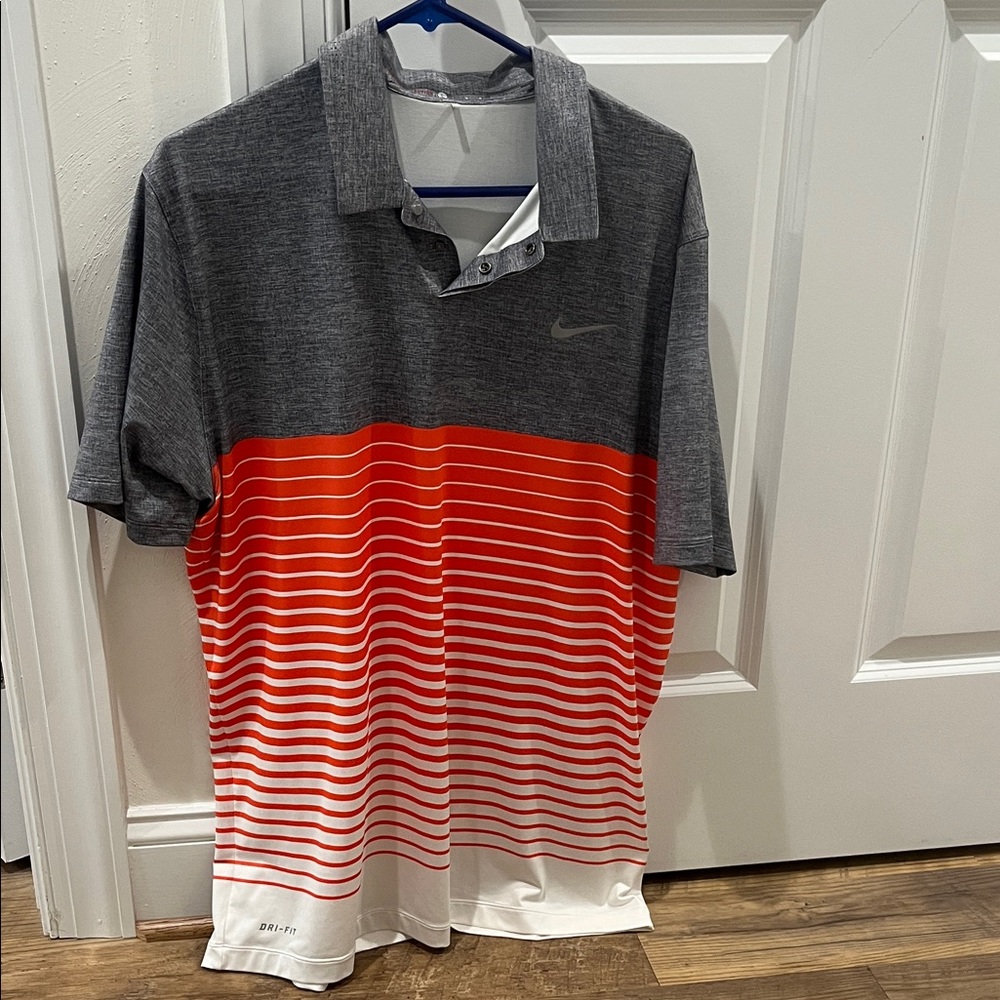 Nike Men's Charcoal and Red Striped Polo Shirt